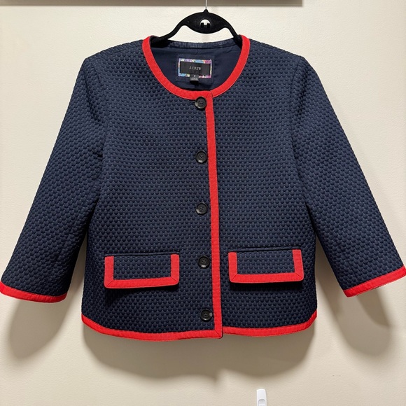 J.Crew Navy Matelassé Three-Quarter Sleeve Lady Jacket - Size 8 - Picture 2 of 9
